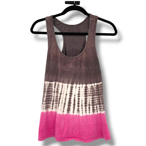 Women's Boho Hippie Tie Dye Racerback Sleeveless Tank Top Brown Pink Size Small - Picture 1 of 8